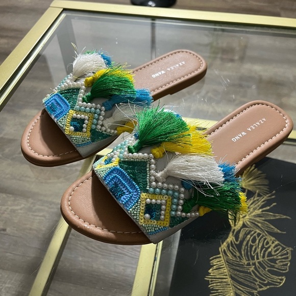 Azalea Wang Freesia Fringe Beaded Sandals (NWOT) - Picture 1 of 3